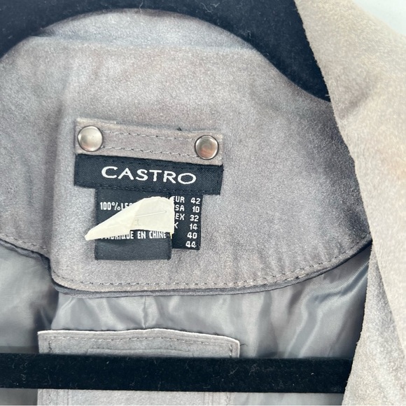 CASTRO Leather jacket genuine leather moto jacket green grey color - Picture 16 of 16